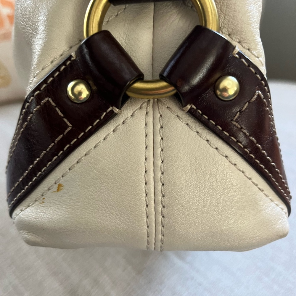 COACH Carly Cream Leather Hobo Handbag w/Brown Leather Trim and Brass Hardware - Picture 11 of 16